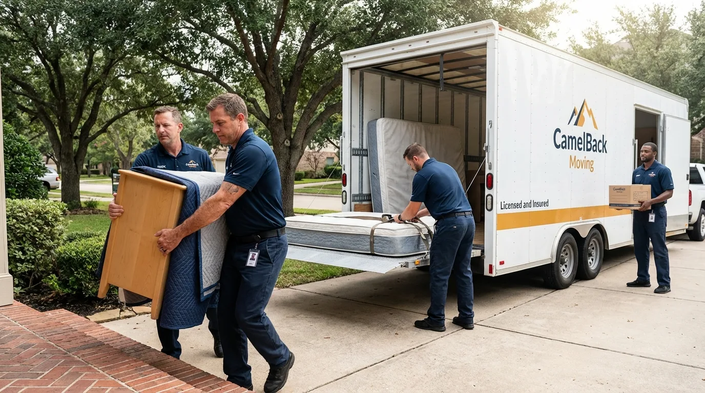 Crew loading residential truck for cross-state move from Leoti, KS