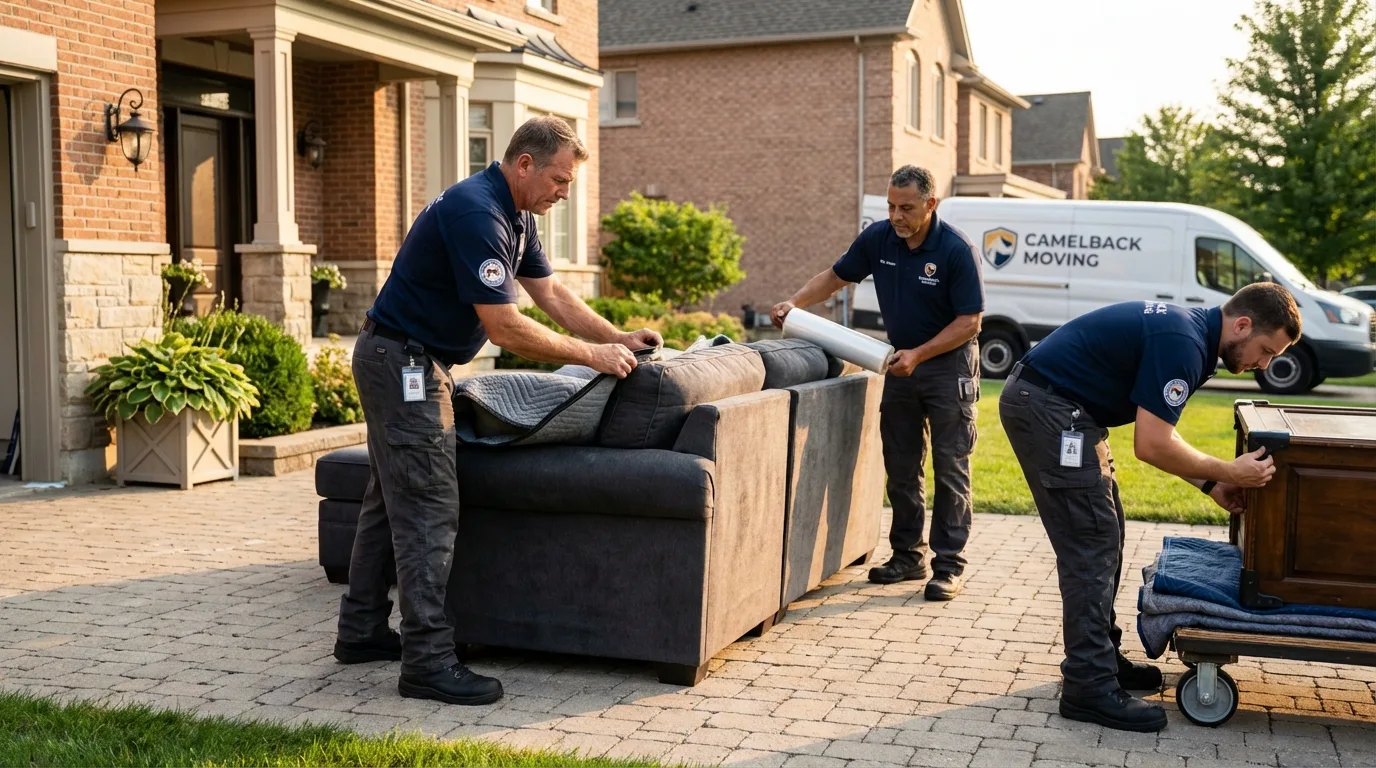 Large estate moving crew wrapping furniture in Leoti, KS